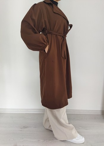 Kahverengi Kemerli Uzun Kadın Trençkot - Görsel 5