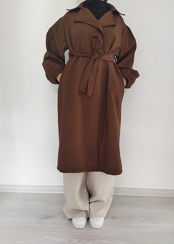 Kahverengi Kemerli Uzun Kadın Trençkot - Görsel 2