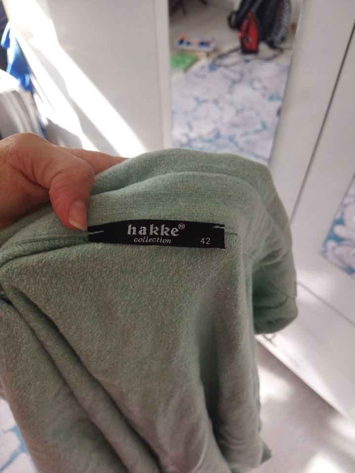 Bej Düğmeli Keten Kadın Gömlek - Görsel 4