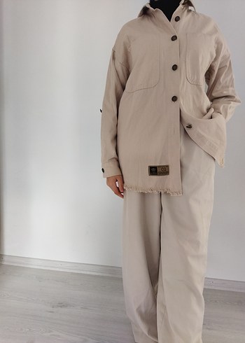 Bej Düğmeli Uzun Kollu Kadın Gömlek - Görsel 3