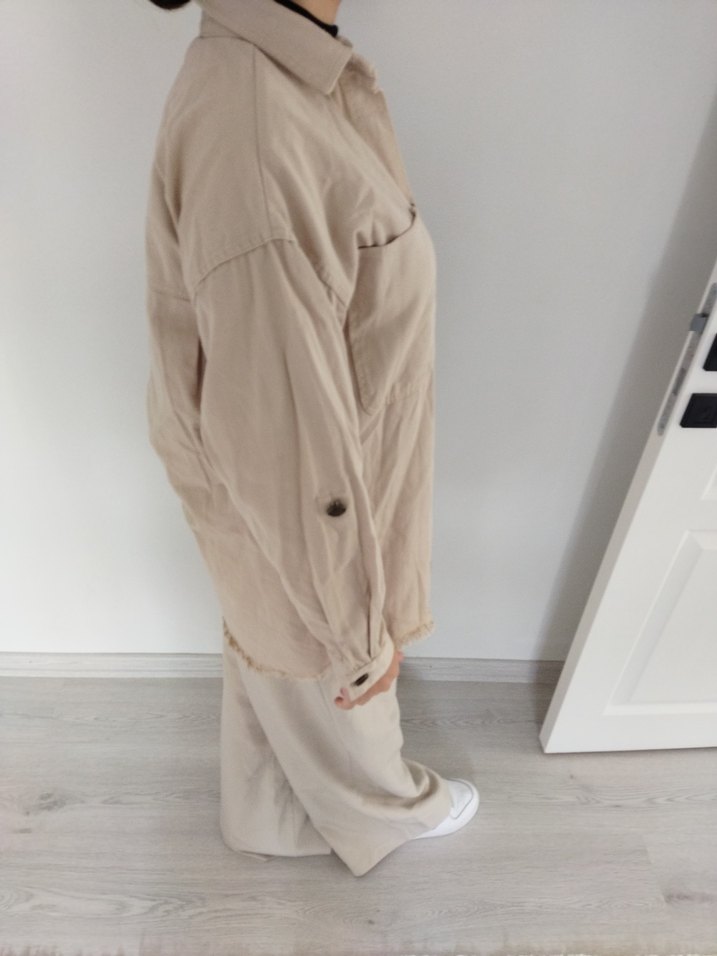 Bej Düğmeli Uzun Kollu Kadın Gömlek - Görsel 4