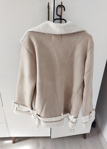 Bej Süet Kürk Detaylı Salaş Kadın Ceket - Görsel 3