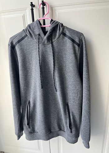 Gri Kapüşonlu Fermuarlı Erkek Sweatshirt