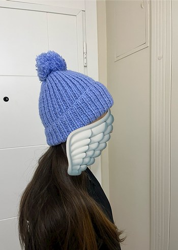 Örgü Mavi Kadın Bere - Görsel 3