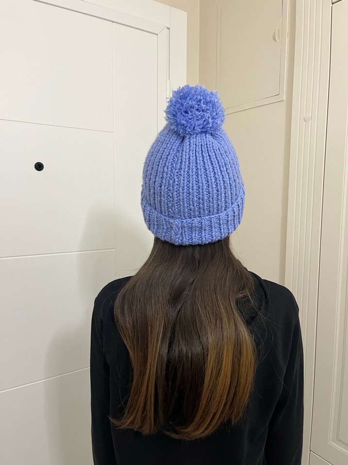 Örgü Mavi Kadın Bere - Görsel 2