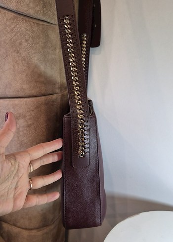 Zincir Detaylı Kahverengi Deri Kadın Çanta - Görsel 3