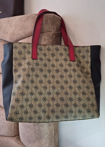 Gri Baskılı Kırmızı Kadın Çanta - Görsel 3