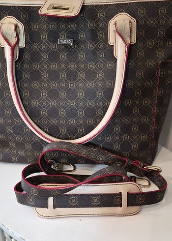 vakko Kahverengi Baskılı Deri Kadın Çanta - Görsel 9