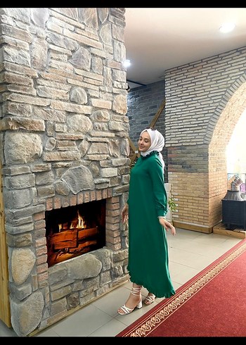 Yeşil Uzun Kol Drapeli Kadın Elbise