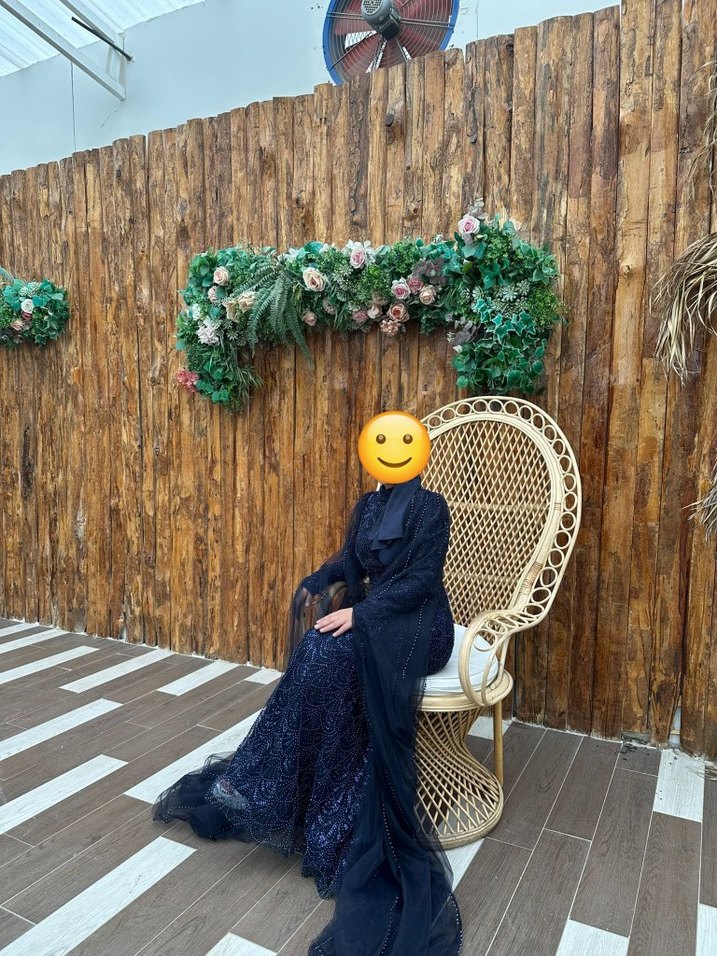 Uzun Kollu Drapeli Lacivert Gotik Abiye - Görsel 2