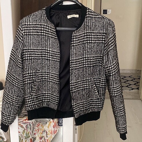 Batik ekose yün bomber ceket