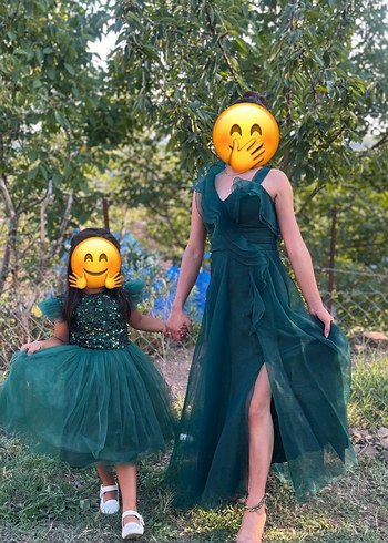 Yeşil Drapeli Straplez Kız  Anne Çocuk kombin - Görsel 3