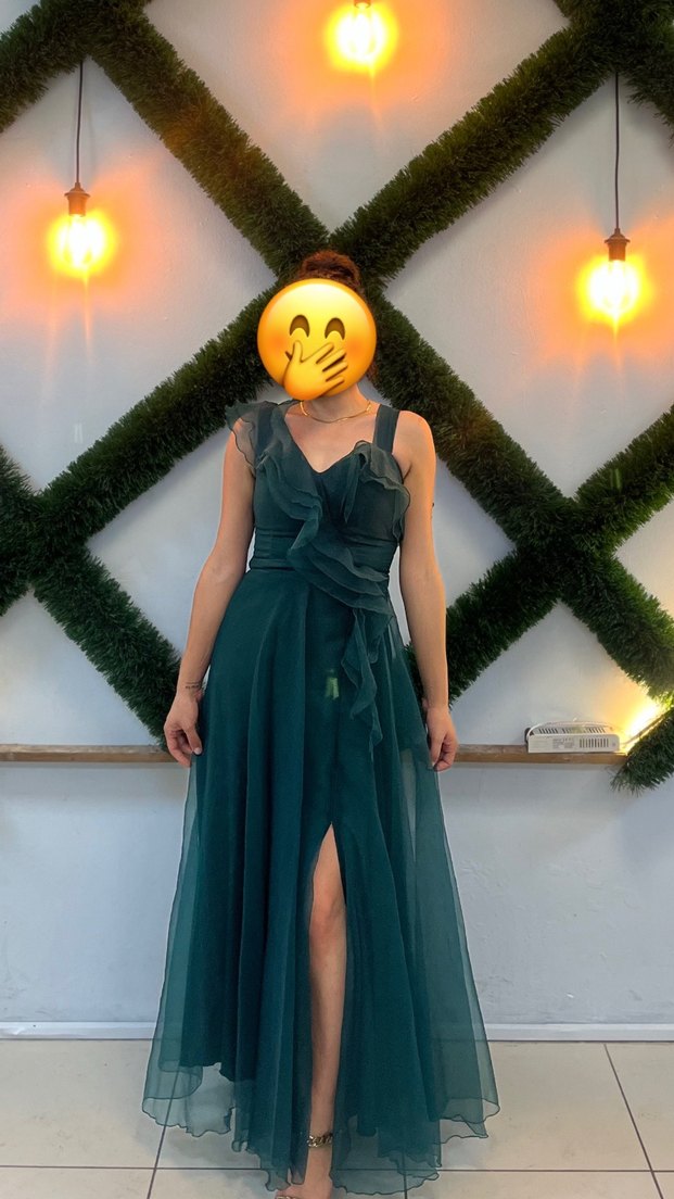 Yeşil Drapeli Straplez Kız  Anne Çocuk kombin - Görsel 2