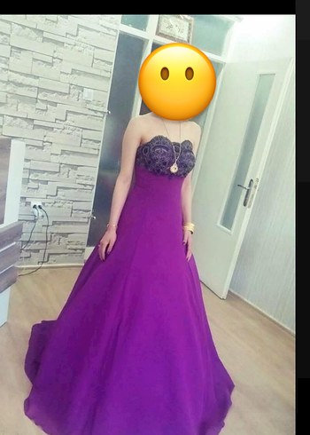 Kına bindallı Mor Straplez Uzun Drapeli Gotik Kadın Elbise - Görsel 3