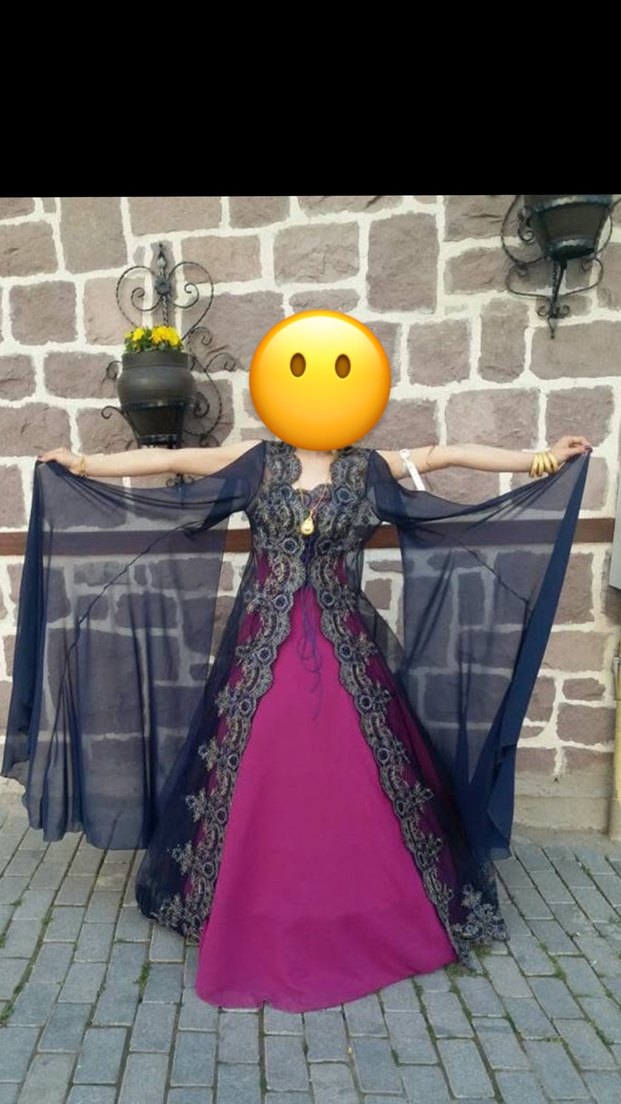 Kına bindallı Mor Straplez Uzun Drapeli Gotik Kadın Elbise - Görsel 2