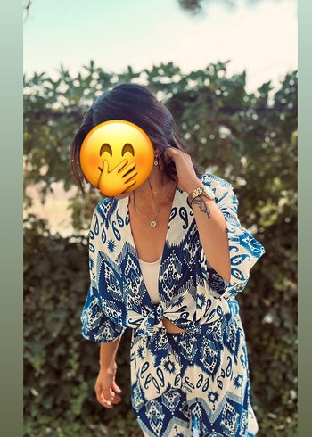 S/M uyumlu ikili  takım Mavi Bohem Kimono - Görsel 2
