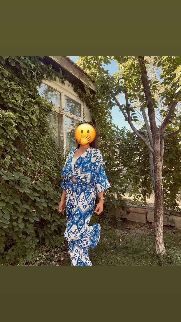 S/M uyumlu ikili  takım Mavi Bohem Kimono - Görsel 3