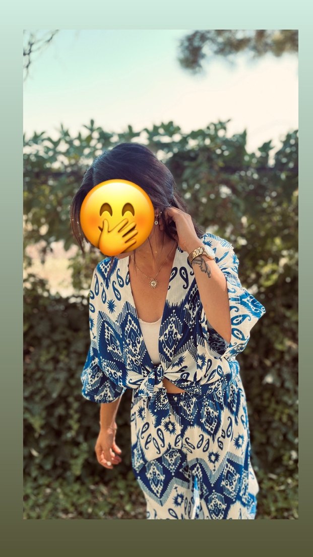 S/M uyumlu ikili  takım Mavi Bohem Kimono - Görsel 2