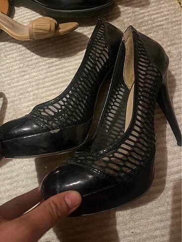 Siyah dantel detaylı ProvQ marka  topuklu - Ana görsel