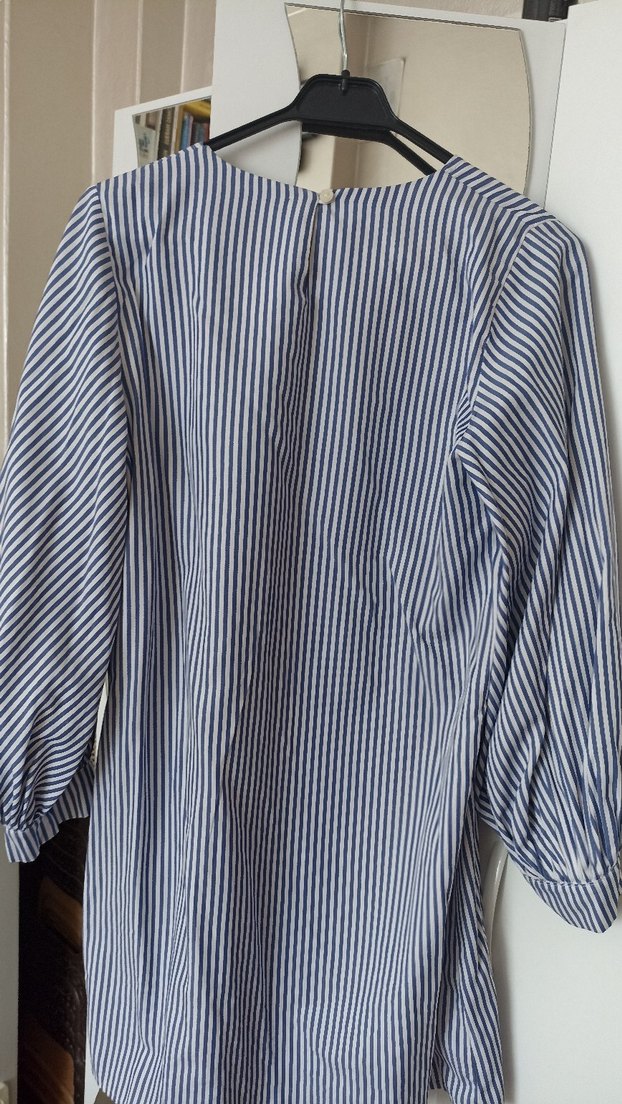 Mavi Çizgili Pilili Kadın Gömlek - Görsel 4