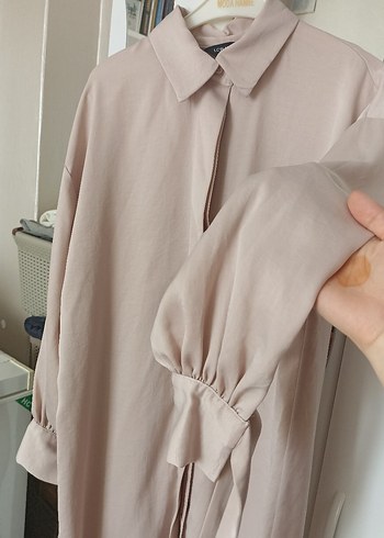 LC Waikiki Bej Uzun Kollu Kadın Keten Tunik