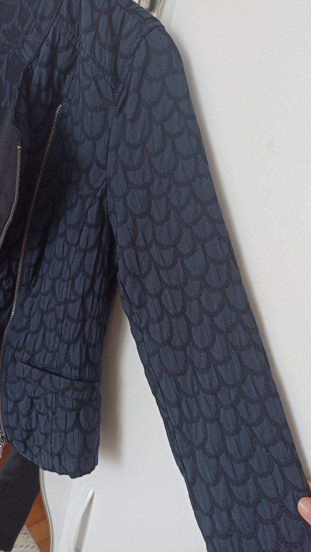 Uzun Kollu Midi Mavi Denim Biker Ceket - Görsel 3