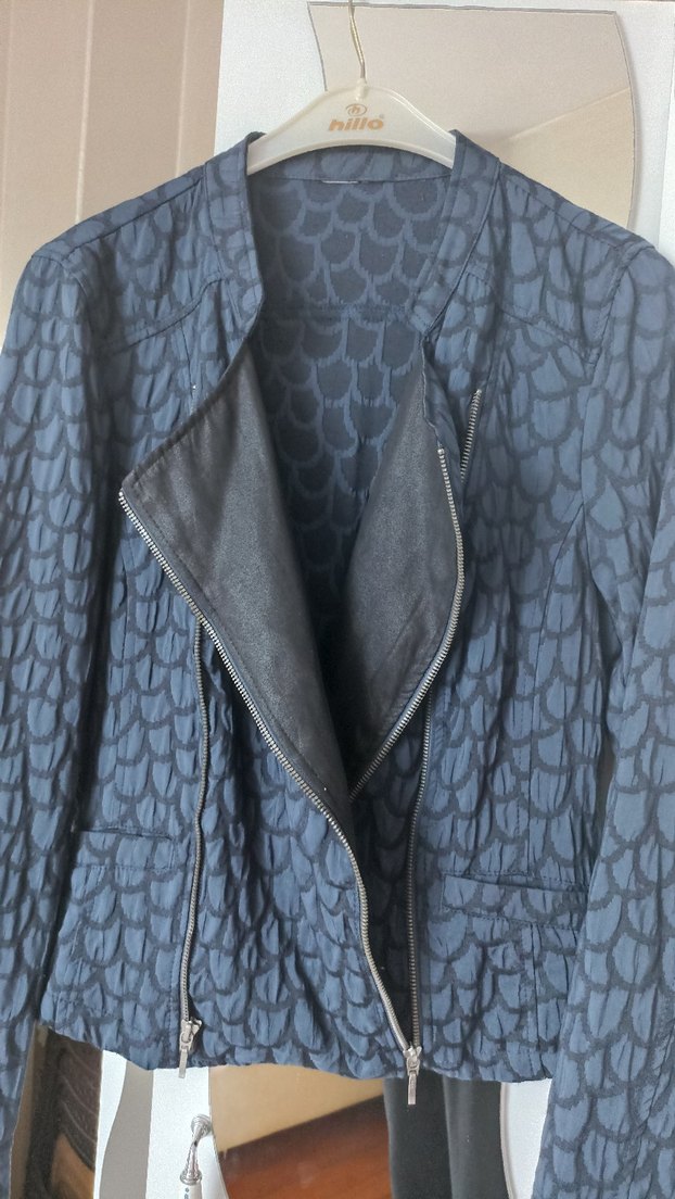 Uzun Kollu Midi Mavi Denim Biker Ceket - Görsel 5