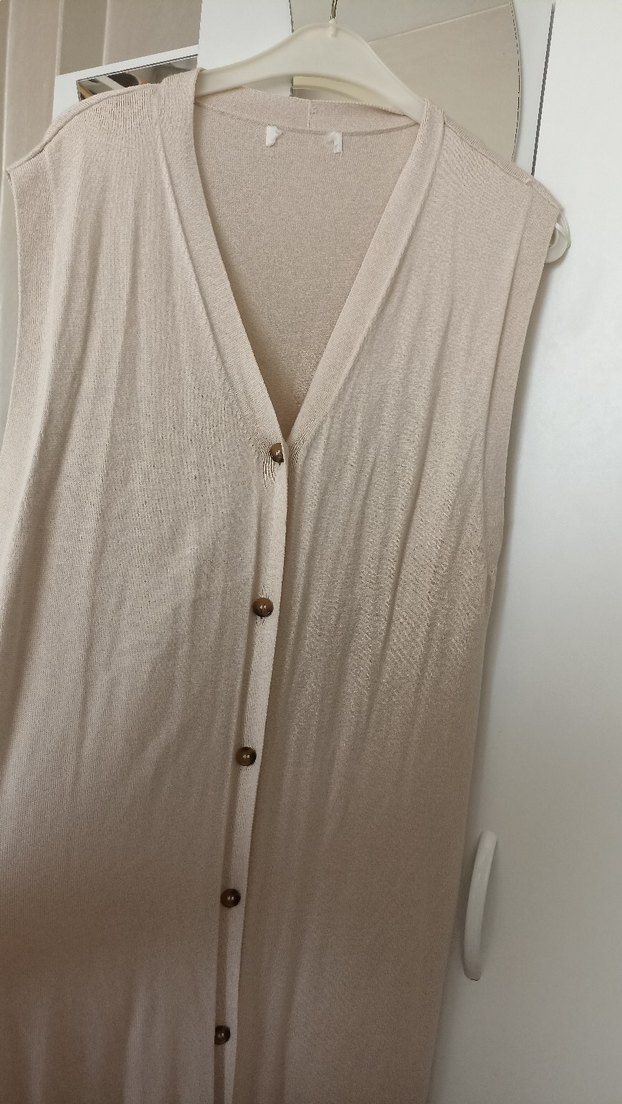 Düğmeli Bej Uzun Kollu Kadın yelek - Görsel 2