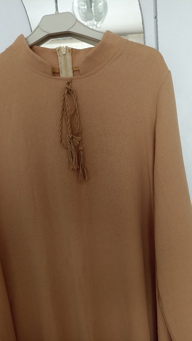 Bej Uzun Kollu Salaş Tunik Püsküllü - Görsel 2