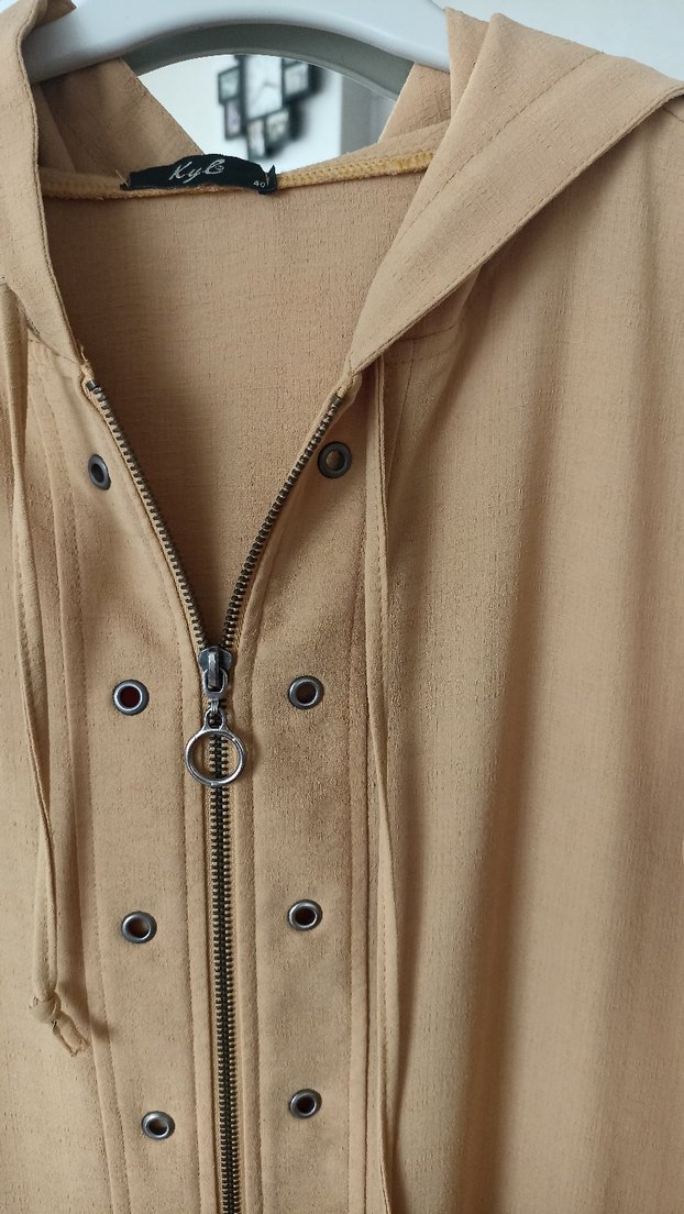 Bej Kadın Süet Uzun Düğmeli Ceket - Görsel 2