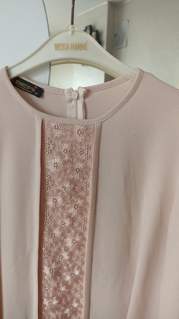 Bej Uzun Kollu Salaş Elbise - Görsel 2