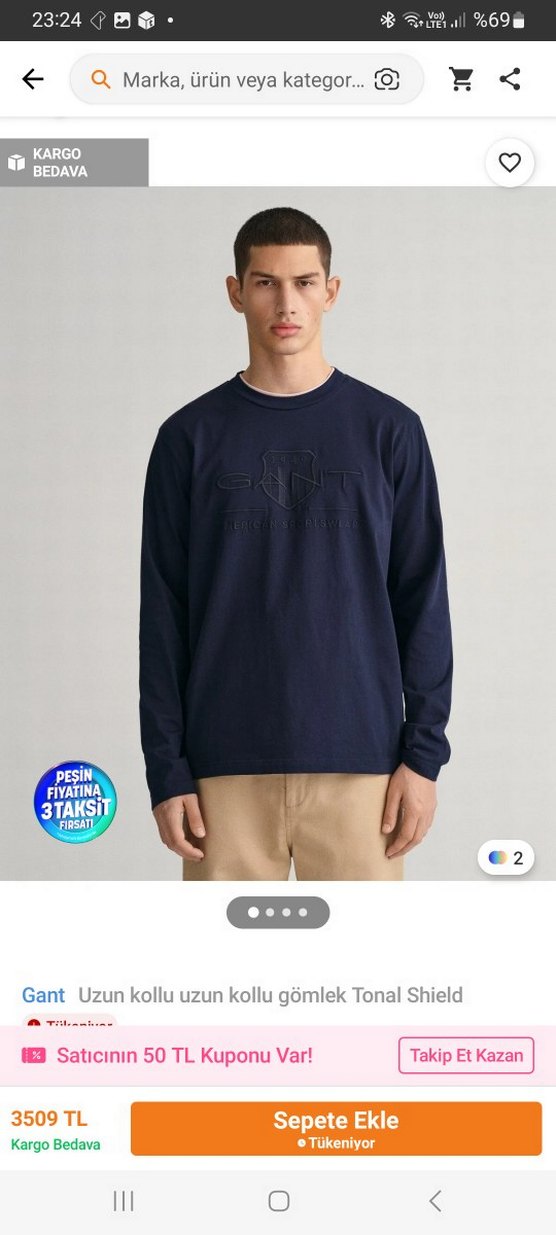 Beyaz GANT Erkek Sweatshirt - Görsel 3