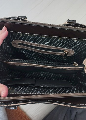 Bej Desenli Klasik Kadın Deri Çanta - Görsel 3