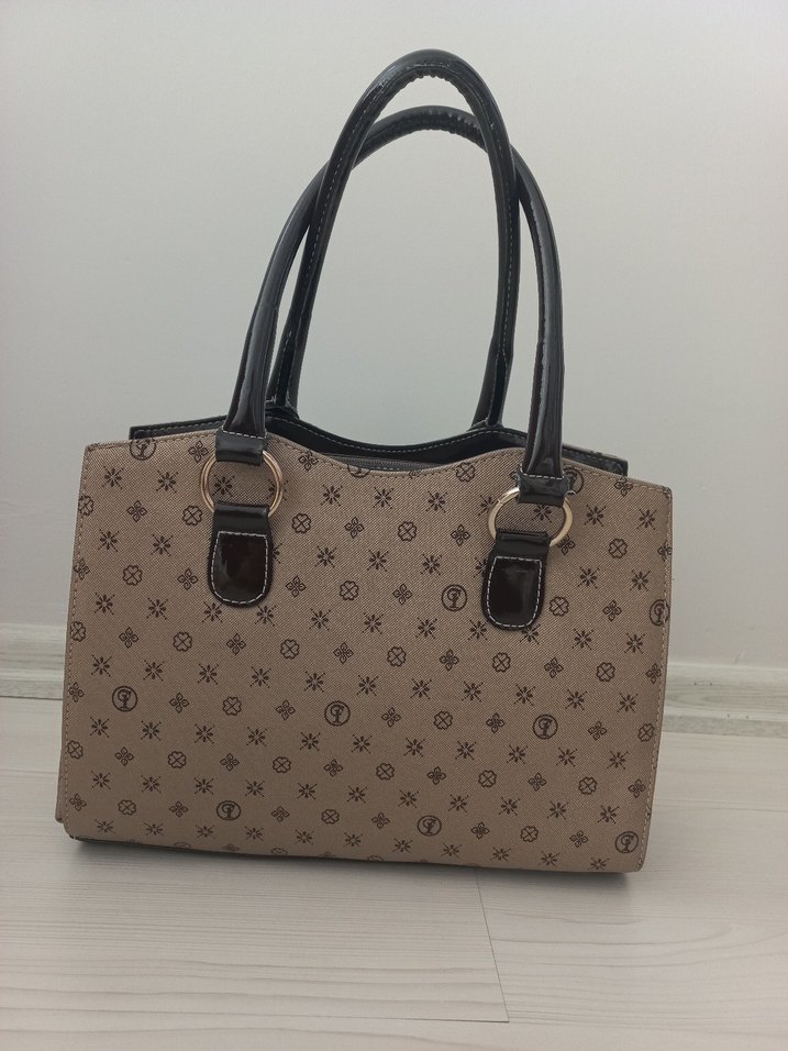 Bej Desenli Klasik Kadın Deri Çanta - Görsel 2