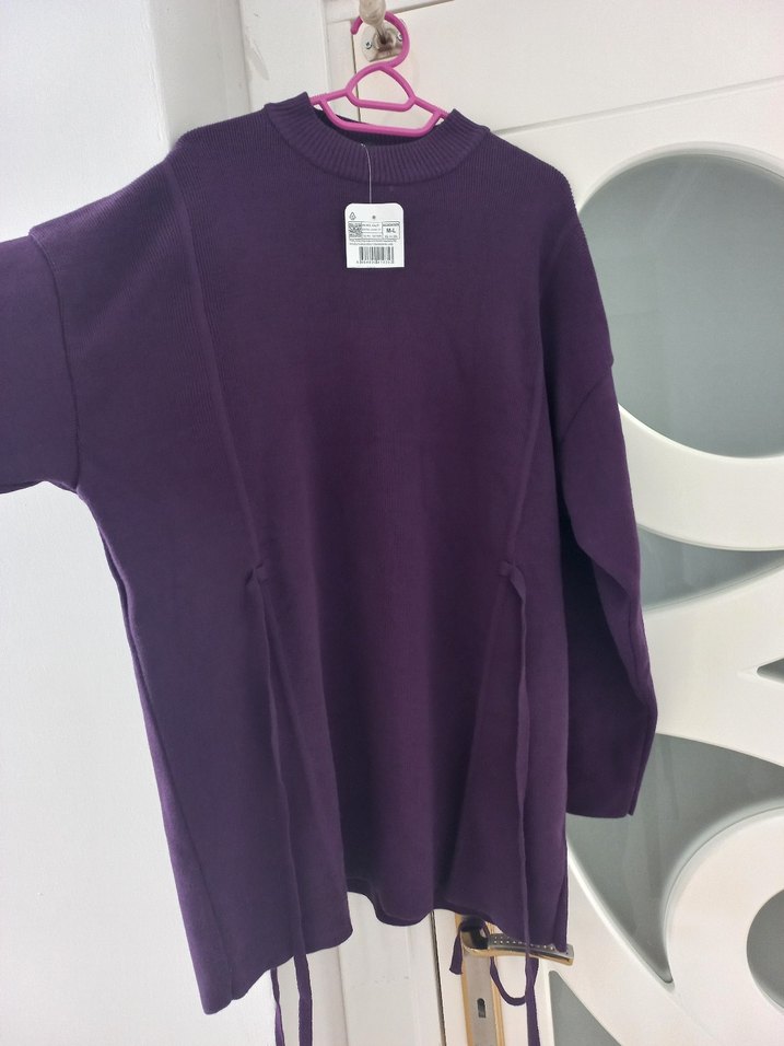 Mor Yüksek Yakalı Salaş Kadın Kazak - Görsel 2