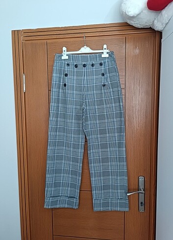 Ekoseli ispanyol paça pantolon 