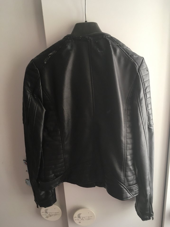 Kadın Siyah Deri Biker Ceket - Görsel 2