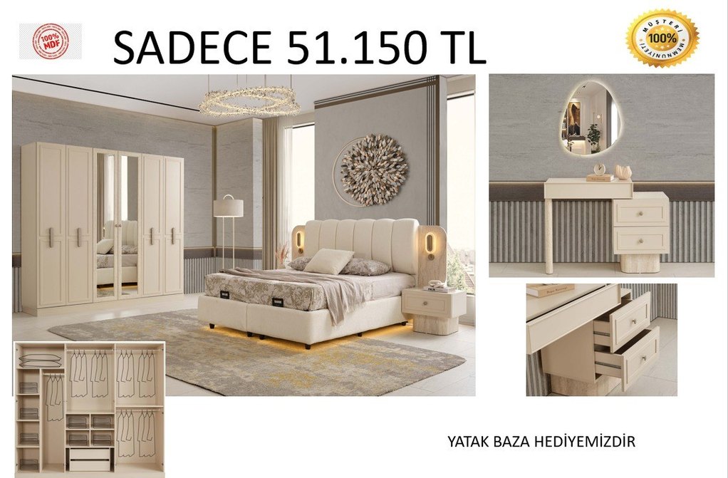 YATAK ODASI TAKİMİ YATAK BAZA HEDİYE FİYAT TEMSİLİDİR - Görsel 2