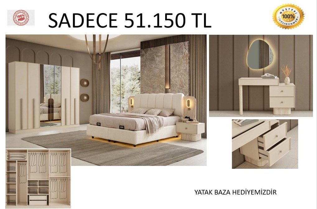 YATAK ODASI TAKİMİ YATAK BAZA HEDİYE FİYAT TEMSİLİDİR - Görsel 5