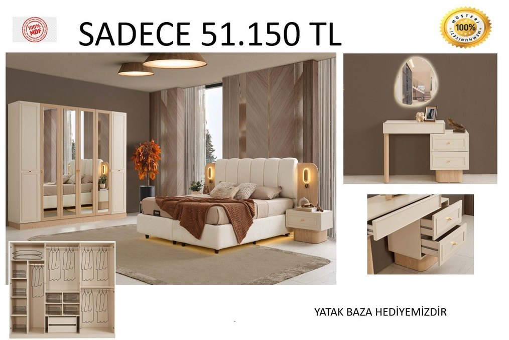 YATAK ODASI TAKİMİ YATAK BAZA HEDİYE FİYAT TEMSİLİDİR - Görsel 3