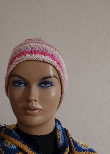 Pembe Çizgili Örgü Kadın Bere - Görsel 4