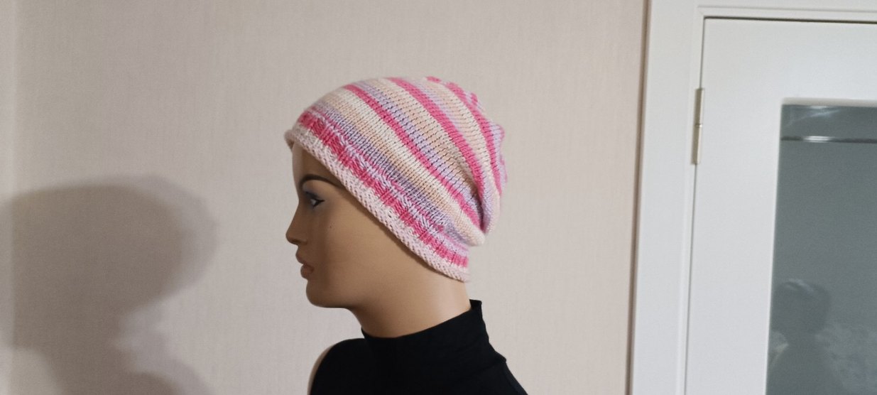 Pembe Çizgili Örgü Kadın Bere - Görsel 2