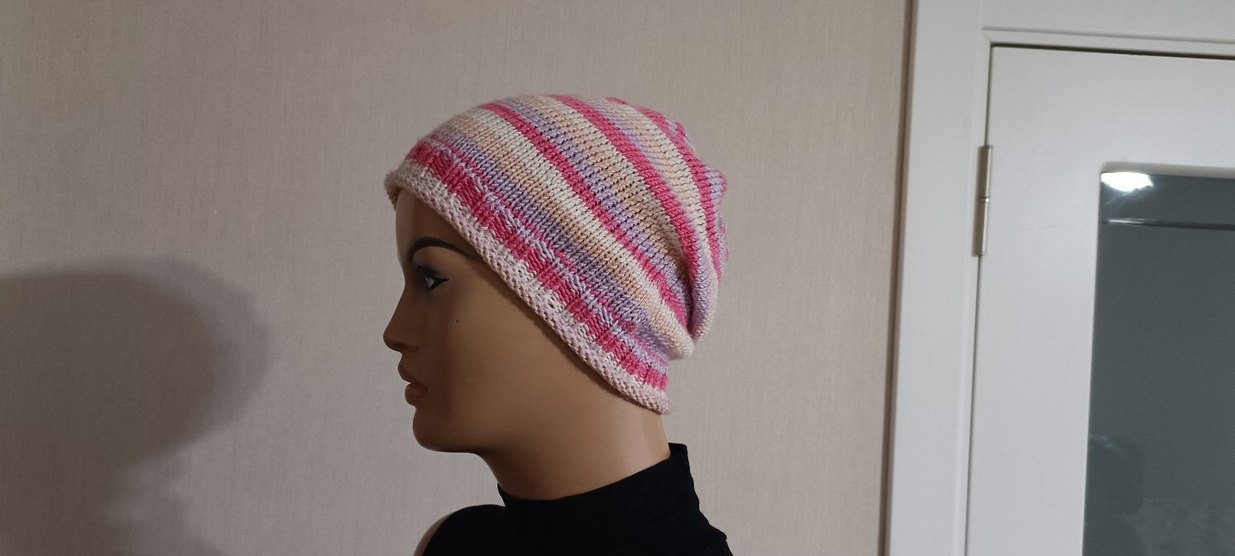 Pembe Çizgili Örgü Kadın Bere - Görsel 3