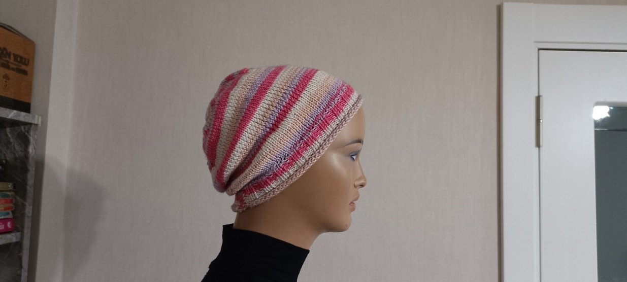 Pembe Çizgili Örgü Kadın Bere - Görsel 5