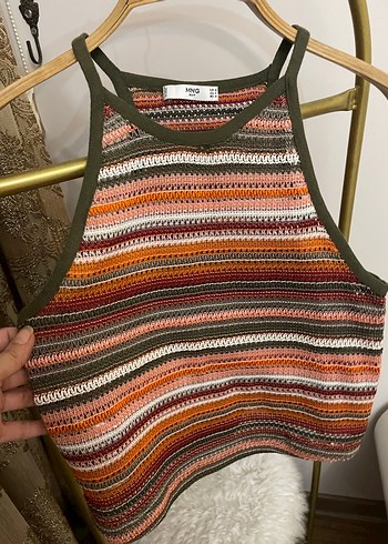 Bohem Çok Renkli Örgü Kolsuz Mini Üst - Görsel 2