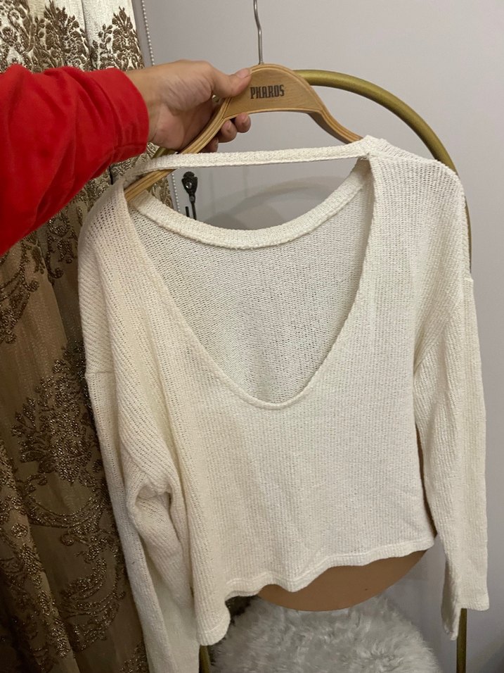 Bohem Tarzı Beyaz Kadın Triko Kazak - Görsel 3