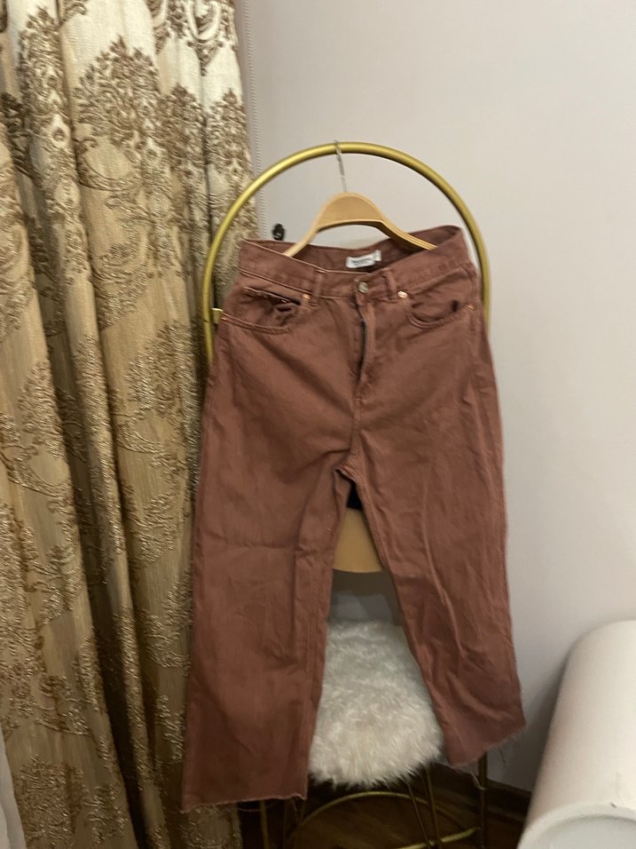 Düğmeli Kadın Süet Kahverengi Midi Pantolon - Görsel 2