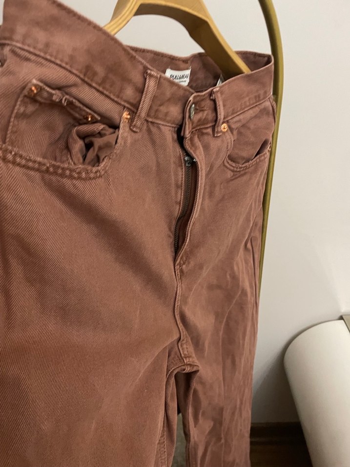 Düğmeli Kadın Süet Kahverengi Midi Pantolon - Görsel 3