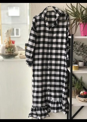 Gri Kareli Uzun Düğmeli Kadın Elbise - Görsel 4