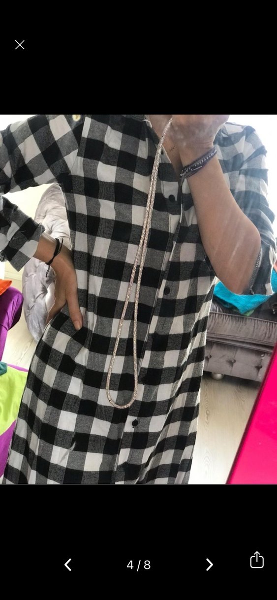 Gri Kareli Uzun Düğmeli Kadın Elbise - Görsel 3